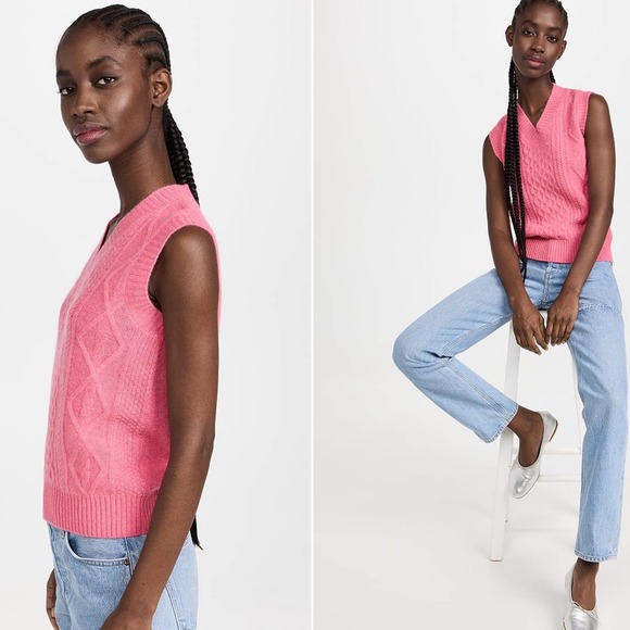 Jumper1234 Aran Cable Knit Barbie Pink Cashmere Sweater Vest S NWT $268 - Picture 2 of 12